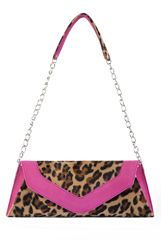Women's animal print and shocking pink luxurious elegant clutch for ceremonies, weddings and evenings out. - Top view